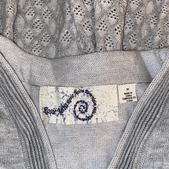 Anthro Rosie Neira Gray Wool Blend Crochet Knit Ribbed Cardi Cardigan Sweater - Picture 5 of 9